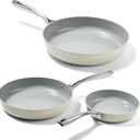 Non Stick Frying Pans Set, Ceramic Skillet, Non Toxic Omelette Egg Pans for Cooking, 8" 9.5" 11" PFAS & PTFE & PFOA Free with Stainless Steel Handle, Dishwasher & Oven Safe, White