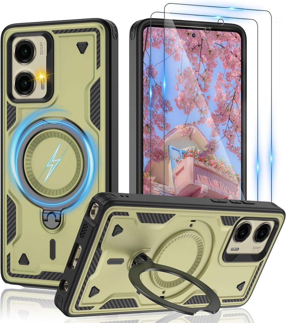 for Moto G Stylus 5G 2024 Magnetic Case, Compatible with MagSafe & [HD Screen Protector2],Metal Rotated Kickstand, Military Grade Drop Proof Anti-Fingerprint Protective, Moto G Stylus 5G 2024, Green