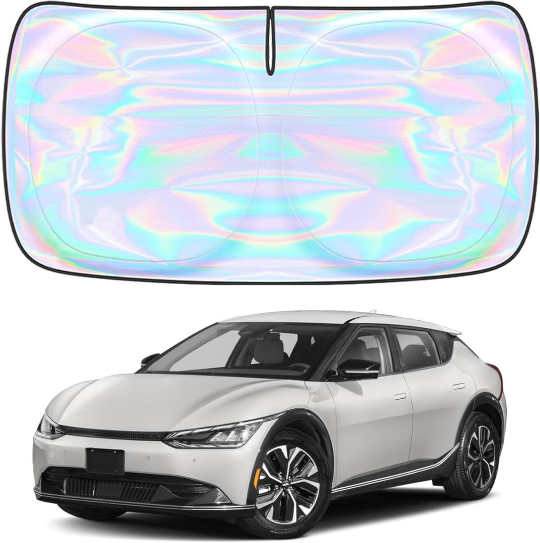 for Kia EV6 2022-2025 2026 Windshield Sun Shade Cover - Custom Fit Kia EV6 4 Layers Sunshade Foldable Front Window Sunshade Sun Visor Protector Block UV Rays Keep Your Car Cooler Car Accessories