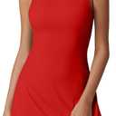 QINSEN Womens Open Back Tennis Dress Sleeveless Built in Shorts Golf Athletic Dress with Pockets (Small, Red)