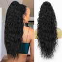 Drawstring Ponytail Extension,Long Curly Wavy ponytail extension for black women 26 Inch black clip in ponytail hair extensions