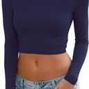 Abardsion Women's Sexy Long Sleeve Crop Tops 2025 - Basic Crew Neck Slim Fitted Fall Cropped Shirts (Large, Navy Blue)