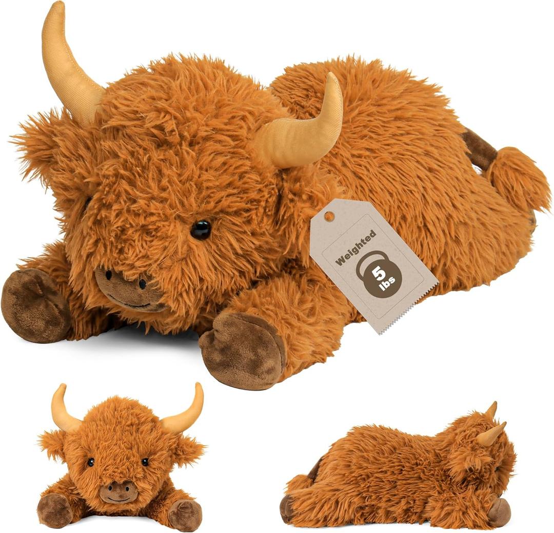 Wepop 5lbs Highland Cow Weighted Stuffed Animals, 22in Giant Highland Cow Gift Plush Toy,Adorable Stuffed Animal for Kids and Adults Highland Cattle Plushie Pillow Decor