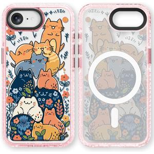 for iPhone 16E Case Cute - Compatible with Magsafe - Durable Shockproof 6.6 ft Drop Impact Phone Case - Funny Cats Party Design (6.1") Glitter Pink