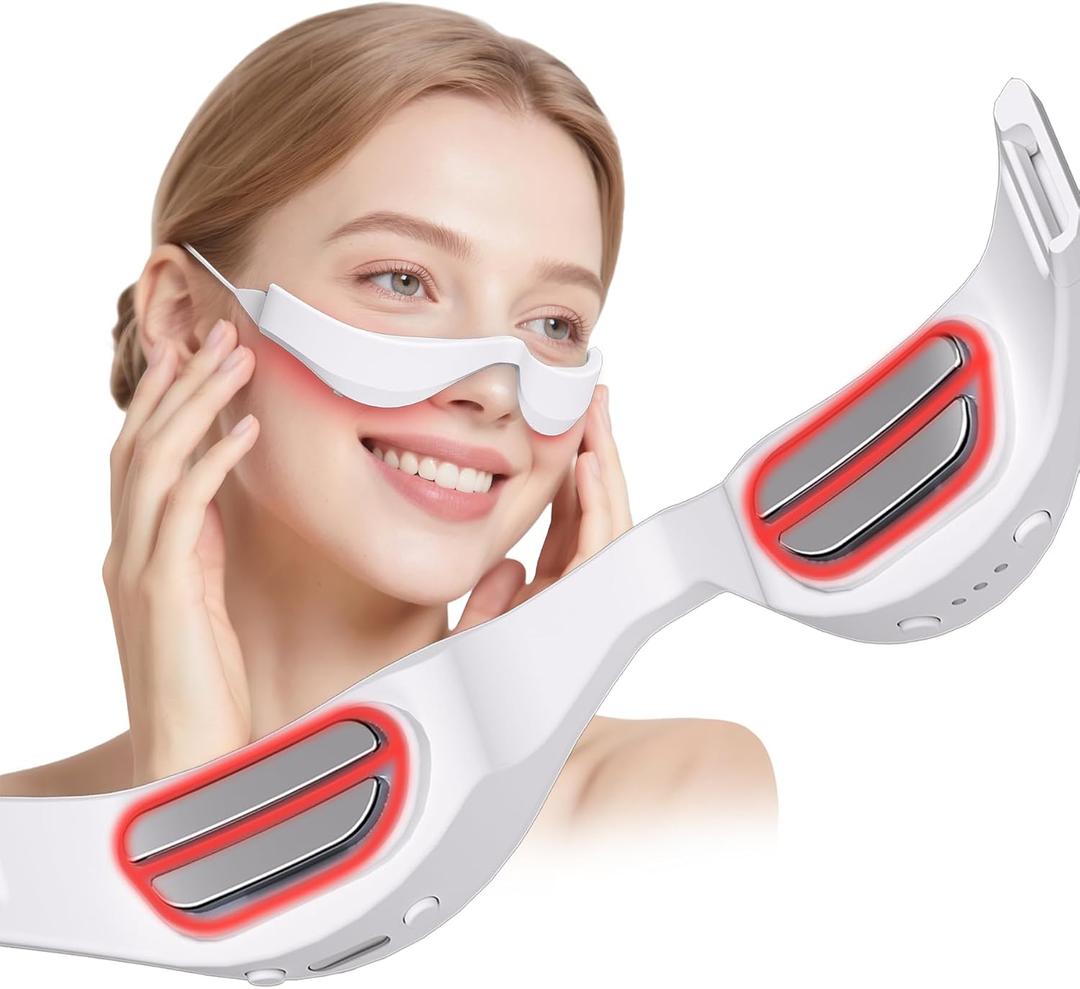 Under-Eye Red Light Therapy Glasses, Rechargeable Therapy Device Microcurrent Eye Massager, Botanique Paris Eyes Bag Remover for Dark Circles, Eye Bags & Wrinkles (White)