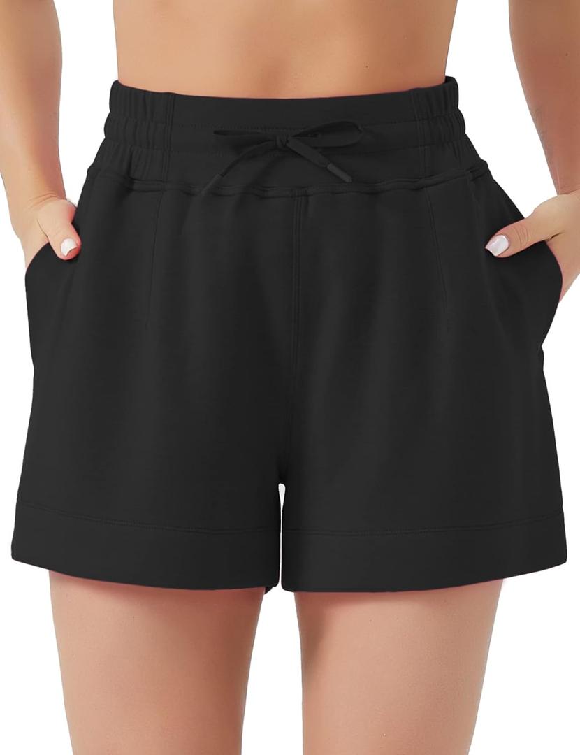 THE GYM PEOPLE Women's Drawstring Sweat Shorts High Waisted Summer Workout Lounge Shorts with Pockets (Medium, Black)