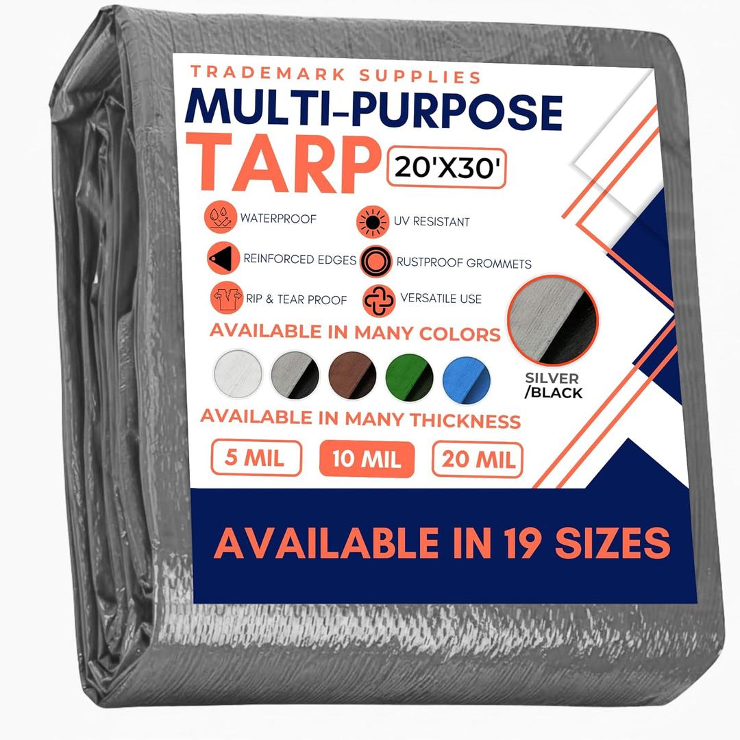Large Waterproof Tarp - Heavy Duty 10 Mil Thick Poly Tarpaulin Ideal for Canopy Tents, Boats, RV or Pool Covers - Multipurpose Protective Tarps with Grommets for Indoor and Outdoor Use | 20' x 30' 