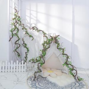 71 Inch Bendable Artificial Tree Vines Twine Branches Moss Greenery Plants Reptile Climbing Garland Twigs for Outdoor Camping Garden Wall Pipes Hanging Halloween Christmas Yules Decoration