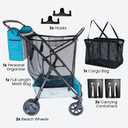 Strolee Large Wheeled Collapsible Beach Cart for Soft Sand, Shopping, Camping & Garden- Lightweight Aluminum Frame- Removable Storage Bag with Carrying Straps, X-L Capacity & Cooler Rack (Blue)