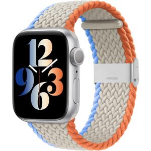 Bandiction Compatible with Apple Watch Bands 44mm 40mm 38mm 42mm 41mm 45mm 46mm 49mm, iWatch Bands Women Men, Stretchy Braided Solo Loop Elastic Sport Band for iWatch Ultra SE Series 11/10/9/8/7/6/5/4 (Cream)