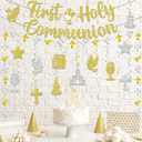 First Communion Decorations, 1st communion decorations includes First Holy Communion Banner Cross Garland and Hanging Swirls, for Boy Girl My Baptism Mi Primera Comunion Decoration
