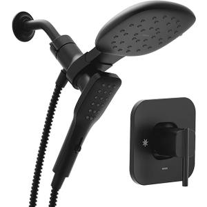 Moen Ronan Matte Black Single-Handle Modern Shower Faucet with Square Handheld Rain Shower Spray Head Featuring Magnetix, Valve Included, 82023BL