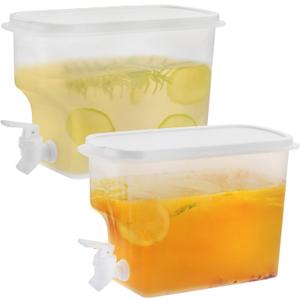 Jucoan 2 Pack 0.9 Gallon Fridge Beverage Drink Dispenser with Leak-proof Spigot, Plastic Cold Drink Juice Beverage Dispenser Jug for Party Drink, Juice, Iced Tea, Lemonade, Cold Brew