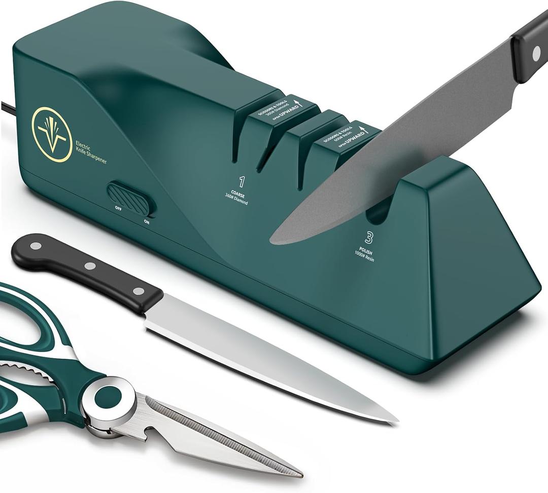 Knife Sharpener, Diamond Abrasives Electric Knife Sharpener for Stainless Steel and Ceramic Knives, with Dust Collection Box, Quick Sharpening & Polishing