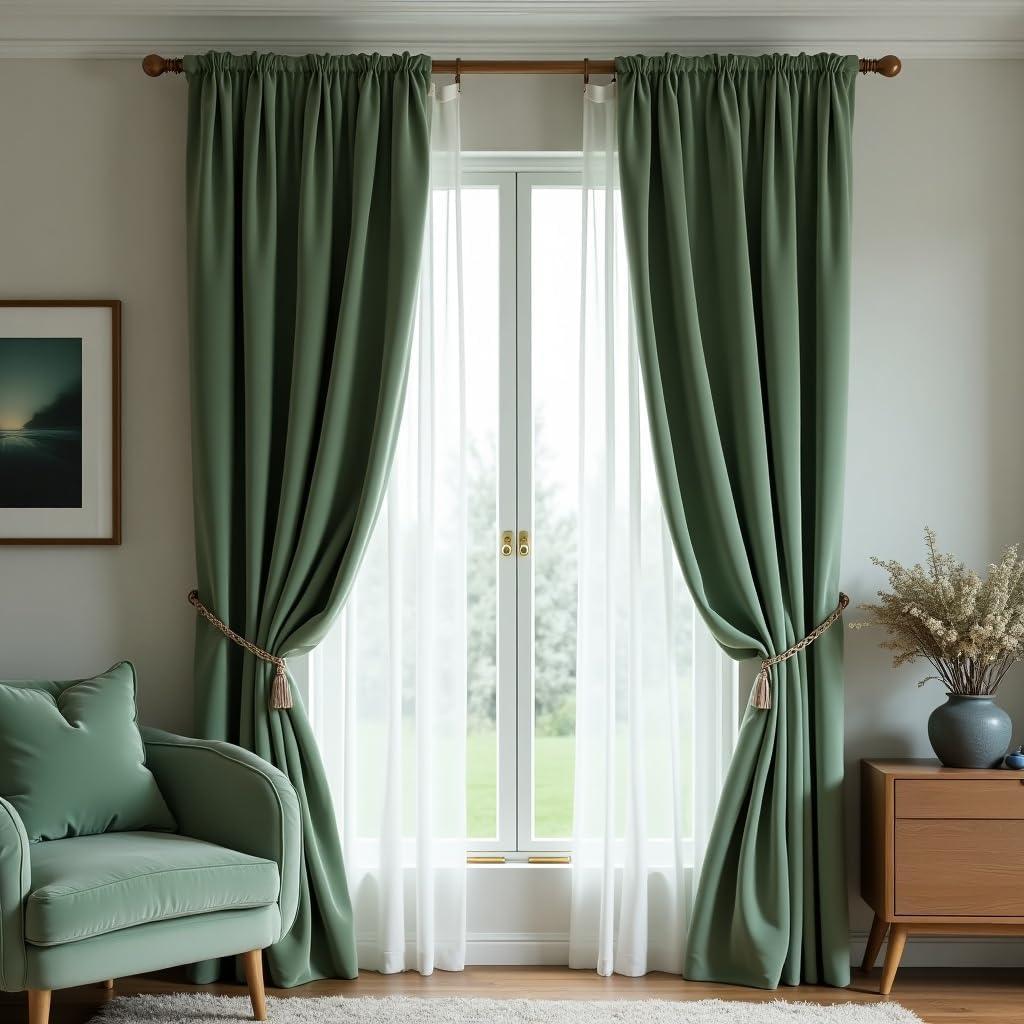 Teetia Luxurious Sage Green Velvet Curtains,Heavy Duty Room Darkening Sage Green Curtains for Living Room&Bedroom, Rod Pocket, W52*L84 Inch, Set of 2