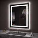 Amorho 36"x 30" LED Bathroom Mirror, Brushed Nickel Framed Mirror with Front Light and Backlit, Stepless Dimmable, Anti-Fog, Shatter-Proof, Memory, 3 Colors