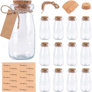 OurWarm 3.4oz Small Glass Jars with Lids, 12PCS Mini Glass Jars with Cork Twine Tags & Stickers, Versatile Potion Bottle Honey Spice Vials Candy Jars for DIY Crafts Birthday Wedding Gifts Party Favors