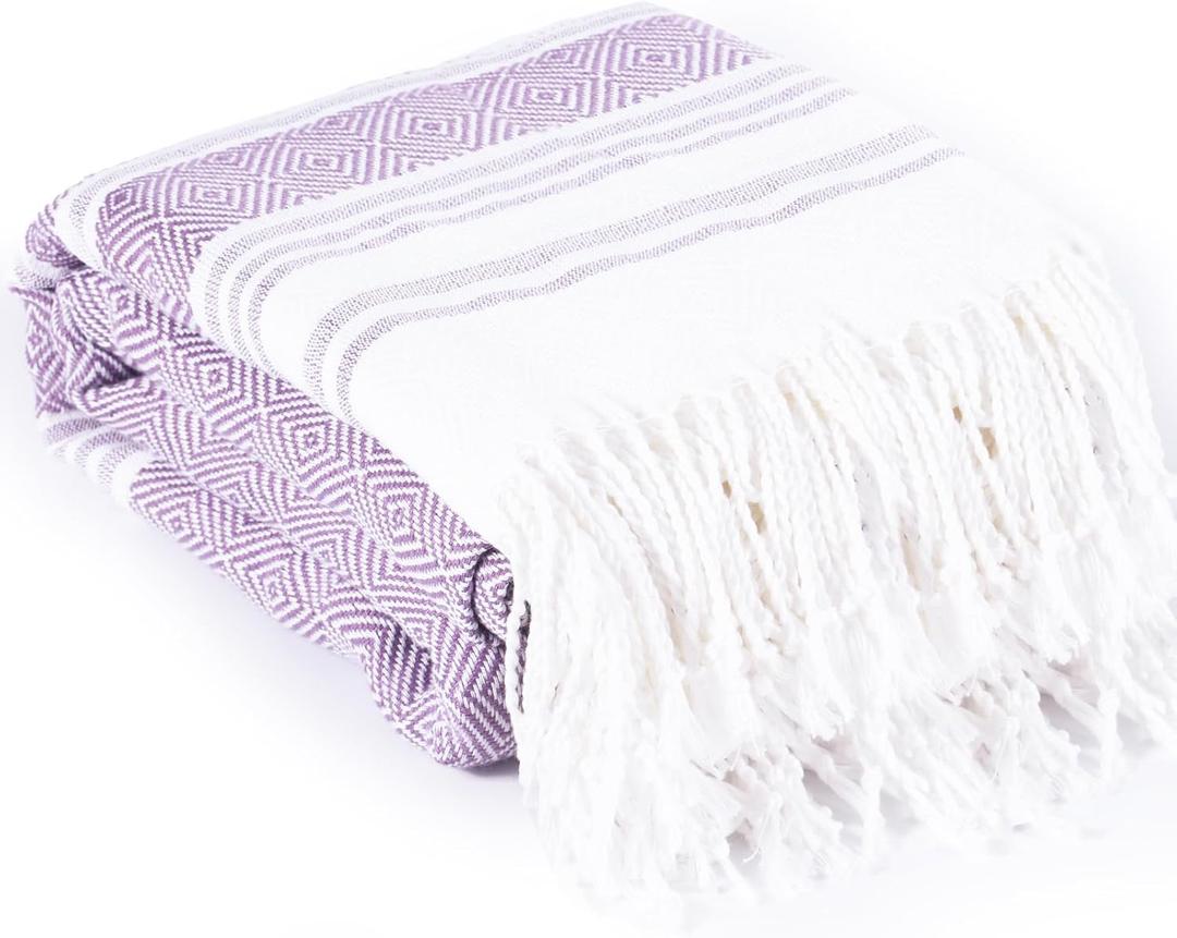 Thin Turkish Beach Towel Lightweight Soft Cotton Extra Large XL Oversized Sand Free Sandproof Absorbent Quick Dry Towels Cloud Bath Pool Travel Compact Essentials Accessories for Adult Gifts (Diamond Violetdeep Go)