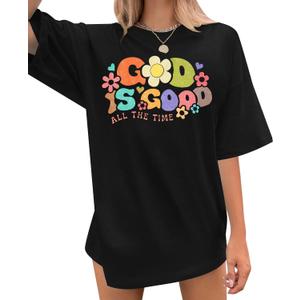 God is Good Shirt Christian Shirts for Women Oversized Jesus Religious Gift Tops Bible Verse Inspirational Tee (Large)
