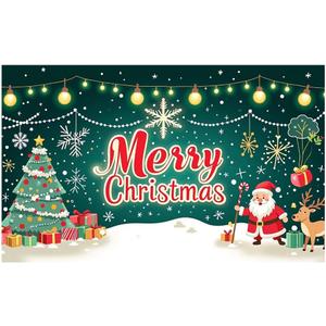Festive Merry Christmas Banner Colorful Xmas Tree Decoration Santa Claus Snowflake Banner for Home Party Holiday Celebration