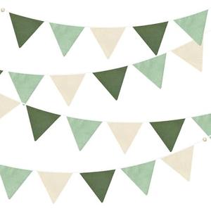 2 Sets of Sage Green Pennant Banner 24Pcs Nursery Garland Flags Olive Green Fabric Linen Triangle Streamers for Baby Room Decor Kids Jungle Safari Summer Birthday Baby Shower Boho Party Decorations