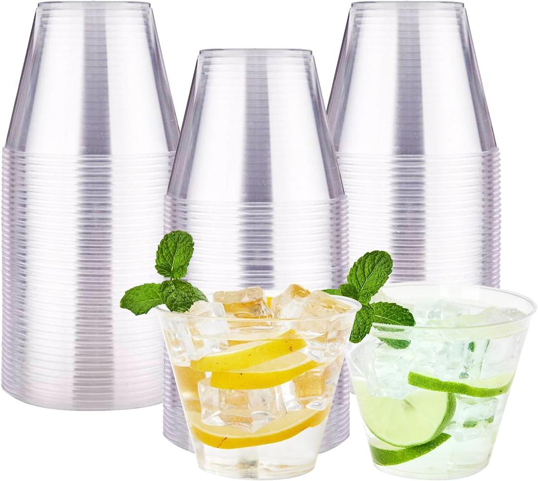 RACETOP 9 oz Clear Disposable Plastic Cups 100 Pack, Clear Plastic Cups Tumblers, Heavy-duty Party Glasses, Disposable Cups