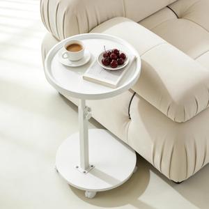 C Table End Table Adjustable Height, Couch Tables That slide under for Small Spaces, 360°Swivel TV Tray Table, C Shaped Side Tables Living Room and Bedroom for Sofa, Bed, Chair, Snack (White Color), No