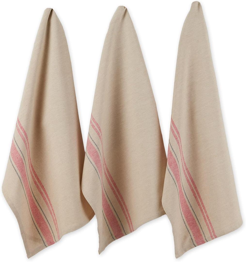 DII French Stripe, Kitchen Collection, Red, Dishtowel Set, 3 Count
