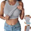 CHICME Women Built-in Bra Tank Tops Sleeveless Casual Shirts Racerback Ribbed Fitted Tank Tops (Medium)