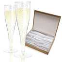 Prestee 40 Pack Plastic Champagne Flutes Disposable - Durable Silver Glitter Champagne Glasses 4.5 oz - Ideal for Parties, Weddings, Mimosa Bar, and Celebrations - Elegant Single Use Party Glasses