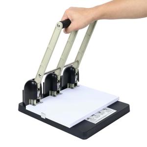 Professional 3-Hole Paper Punch, 150 Sheet Capacity, Heavy Duty Metal Construction with Ergonomic Handle, Large Capacity Tray, Replaceable Cutter Head for Office and Print Shop