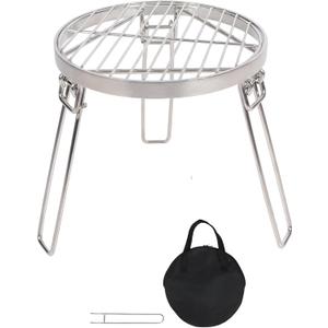 Lineslife Folding Campfire Tripod for Cooking, Portable Camping Tripod Stand with Grill Grate for Solo Stove Bonfire Fire Pit, Dutch Oven, Open Fire, Stainless Steel