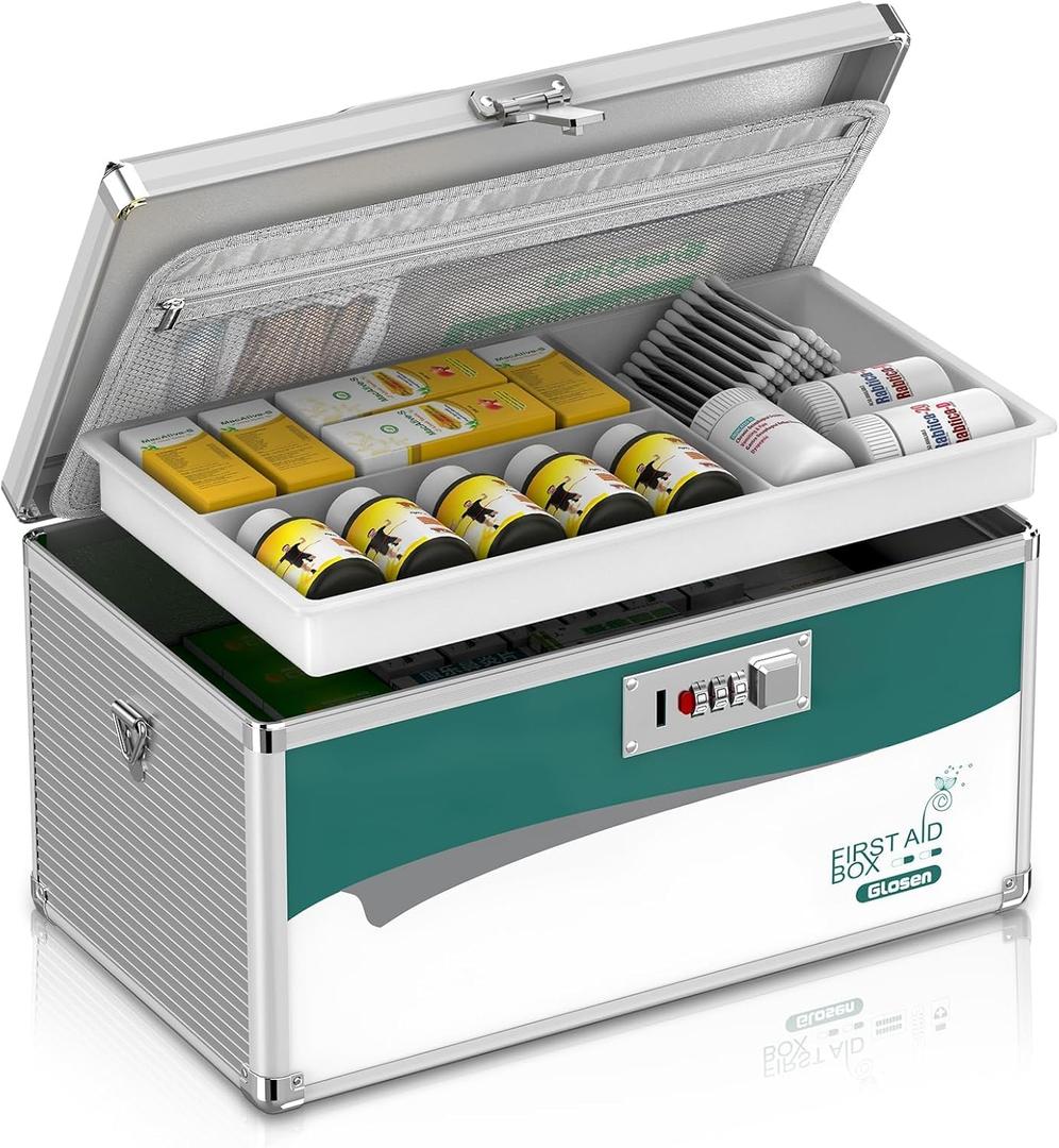 Glosen Medicine Lock Box with Combination Lock,Medication lock boxLarge 14x 8.5 x 7.5 Inch,medical box organizer