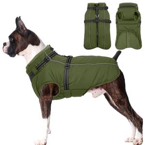 Lelepet Dog Coat for Large Dogs Waterproof Dog Jacket with Harness Built in Reflective Fleece Jacket with Zip Warm Winter Coats for Dogs Thermal Pet Snowsuit for Outdoor, Border Collie, Army Green, XL