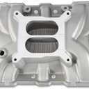 2701 Intake Manifold Aluminum Dual Plane SBC Compatible with Chevy Small Block 305 327 350 262-400 V8 Engine 1955-1986 5500 RPM Range Silver