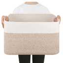 Blanket Basket, Cotton Rope Woven Storage Basket for Living Room, Toy Bin for Kids, Nursery, Baby Room Decorative Organizer, 18''14''12'', Brown & White (50L)