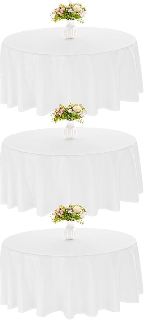 3 Pack 90 Inch Round White Polyester Tablecloth Bulk Washable Table Covers for Wedding Dining Table Buffet Parties Banquet Decor(White)
