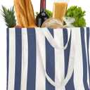 Miss Adola Extra Large Canvas Grocery Tote Bag - Reusable Washable Shopping Shoulder Bag with Inner Pockets & Handle Straps (Blue & White Stripes)
