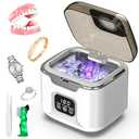 Ultrasonic Retainer Cleaner Machine, Portable 48kHz Dental Retainer Cleaner with 240ml Capacity, Digital Mouth Guard Cleaner with Timer for Denture Aligner Jewelry and Makeup Tools (White)