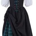 Saniplaycos Traditional Scottish Plaid Dress Highland Renaissance Costume Reenactment Christmas Gown Retro Tartan Dress (Small, Black)