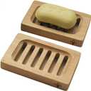Bamboo Soap Dish  2-Pack Self-Draining Soap Dish for Shower  Natural Bamboo Wood Tray for Bathroom with Drainage  Wooden Holder for Kitchen, Bath, Sink