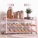 Bumusty 3-Tier Expandable Shoe Rack for Closet, 18-33 Adjustable Shoe Rack for Small Space, Small Shoe Organizer for Front Door, Sturdy Metal, Pink