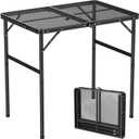 Anbte Portable Grill Table Max 29.5", 2 Adjustable Heights Folding Camping Table with Heat-Resistant Mesh Tabletop &Portable Handle, Waterproof, for Cooking BBQ Outdoor Patio, 31" X 22", Black, 35"l X 21.65"w X 29.4h"