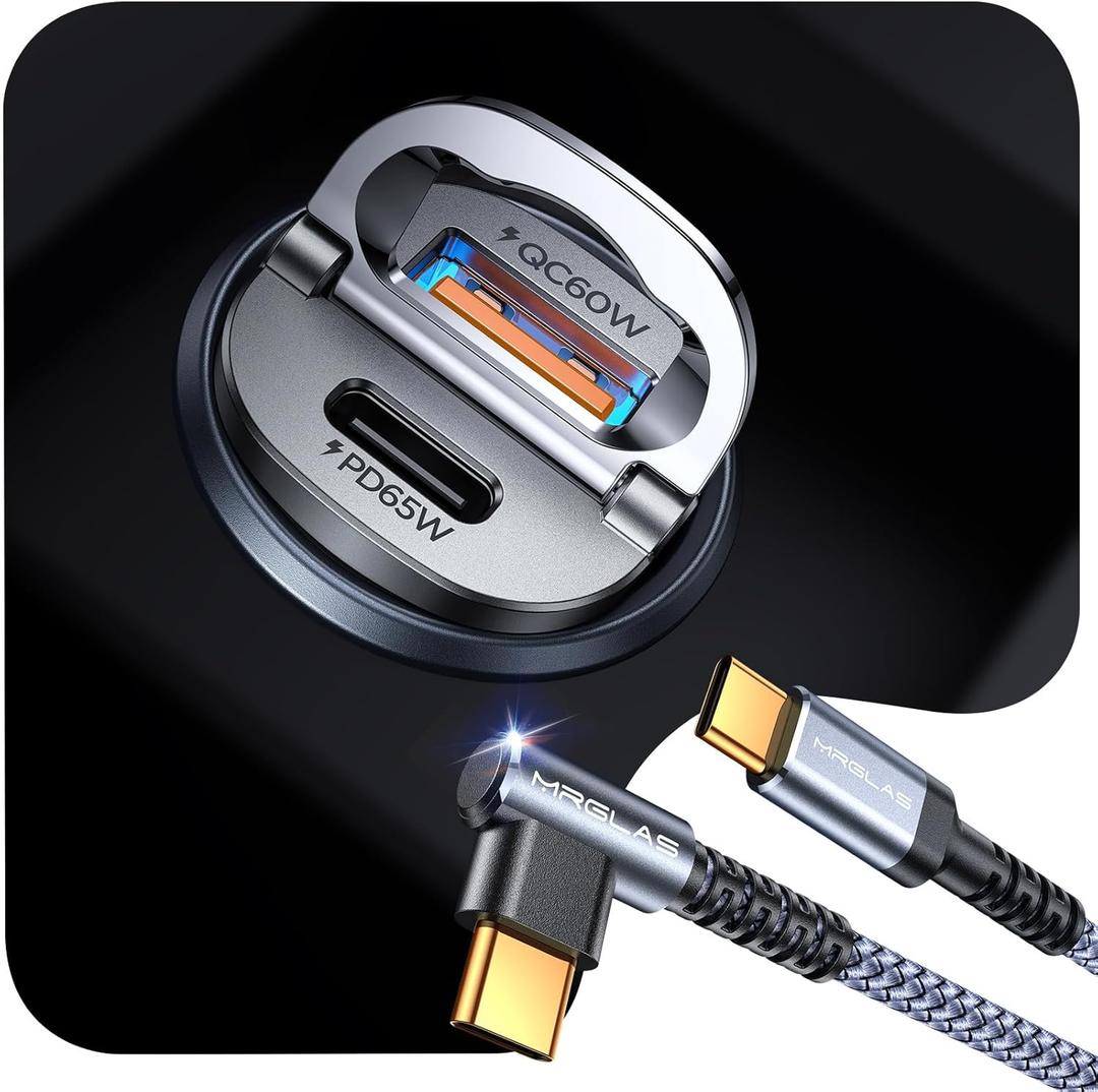MRGLAS 125W Fast iPhone 17/16 Car Charger, USB C Car Charger with Type C Cable, PD65W & QC65W, Flush Fit, All Metal, Cigarette Lighter USB Adapter for iPhone 17 16 Samsung S26 S25 Ultra Pixel 10