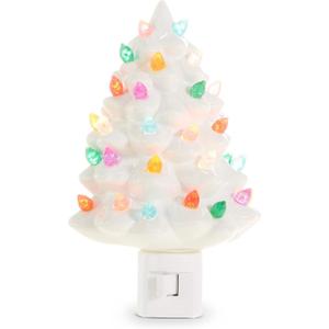 RAZ Imports Vintage White Tree Night Light, 6-inch Height, Ceramic and Plastic, Christmas, Home Dcor