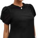 SweatyRocks Women's Summer Short Puff Sleeve Tee Top Round Neck T-Shirt (Beige)