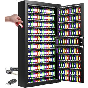 254 Keys Digital Key Lock Box Wall Mount with Code, Heavy Duty Anti-Theft Key Lock Box with Side Drop Slot and Colorful Key Tags for Car Garage House Rental Office