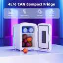 Antarctic Star Mini Compact Refrigerator with Gaming Light, 4L Capacity/6 Cans Portable Mini Fridge, for Bedroom,Car,Office and Dorm, Small Cooler for Cosmetics, Beverage and Food, White