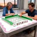 32.4in Scalloped Mahjong MatAnti Slip Noise Reduction Mahjong Accessoriemahjong Table MatMajiong Mat For TravelComes With 4 Dice And 1 Mahjong Mat Storage Bag,4 Mahjong Shuffle Cards (Pink)