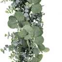 Winlyn 5.9' Long Faux Silver Dollar Eucalyptus Leaves Greenery Artificial Garland in Grey Green for Wedding Arch Swag Backdrop Doorways Table Runner Indoor Outdoor